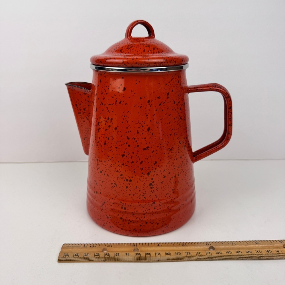 Paula Deen Orange Speckle Stove Top Percolator Coffee Pot Rustic Camping Cottage